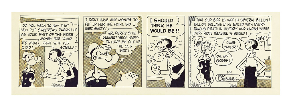 (CARTOONS.)  BUD SAGENDORF. Popeye. 4-panel daily comic strip.